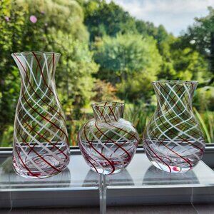 Set 3 Mini Vases Williams Sonoma Peppermint Candy Cane Stripe Rooting Glass MINT
